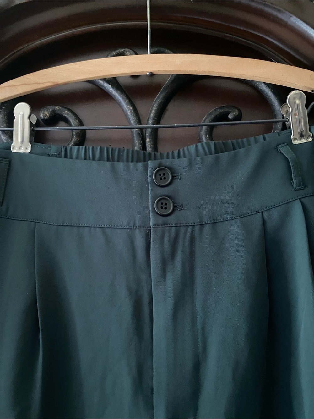 Women’s Dark Green Dress Pants with Button Waist